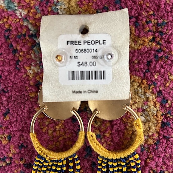 NWT Free People | Women’s gold/mustard/blue beaded Wait For Me earrings.  OS - Picture 10 of 12